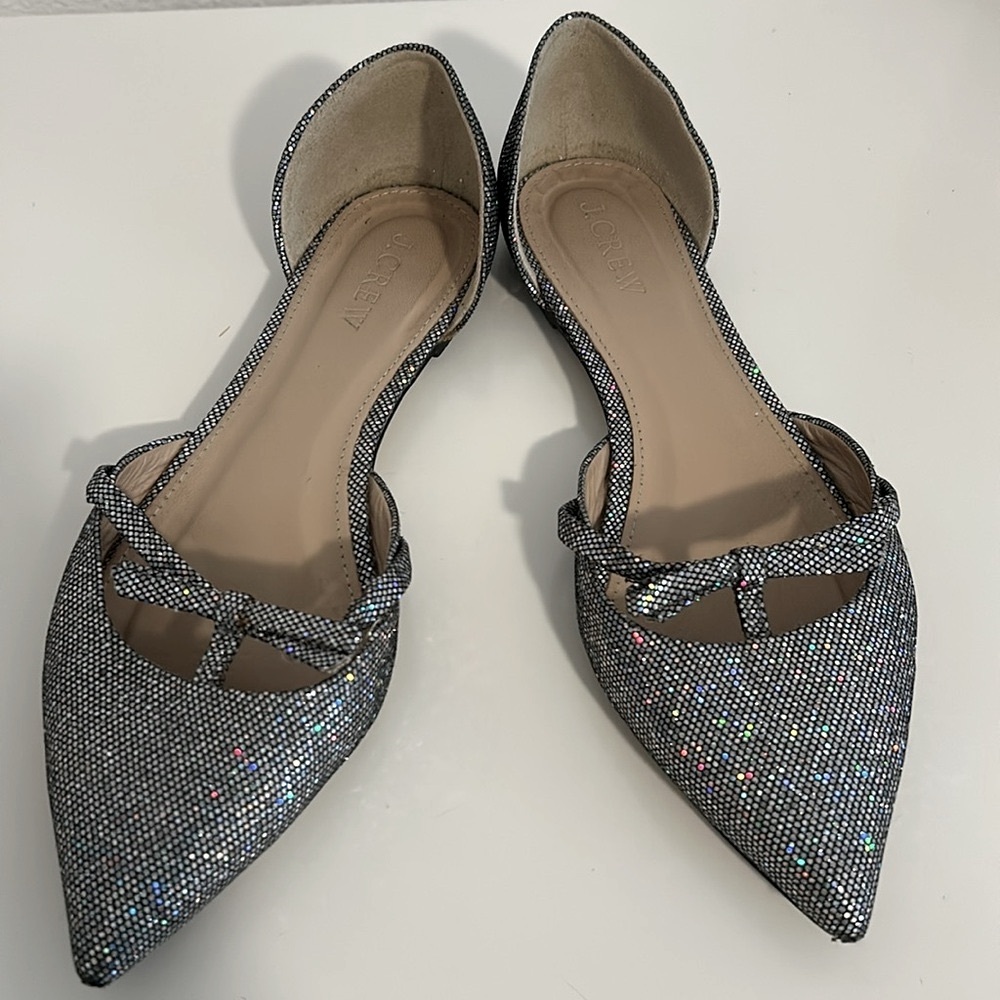 J Crew Sloan glitter D’orsay flats with mini bow 6.5